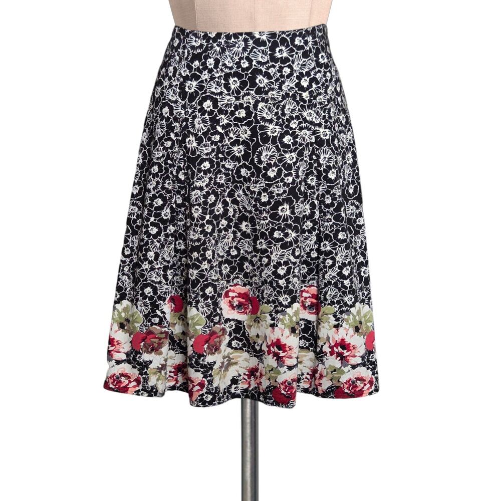 Y2K CHRISTOPHER & BANKS Black Floral A-Line Skirt With Colorful Floral Hem 6